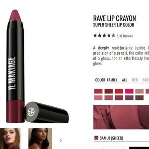 IL MAKIAGE RAVE LIP CRAYON Super Sheer Lip Color - Color/Shade SAMUI NWT NIB